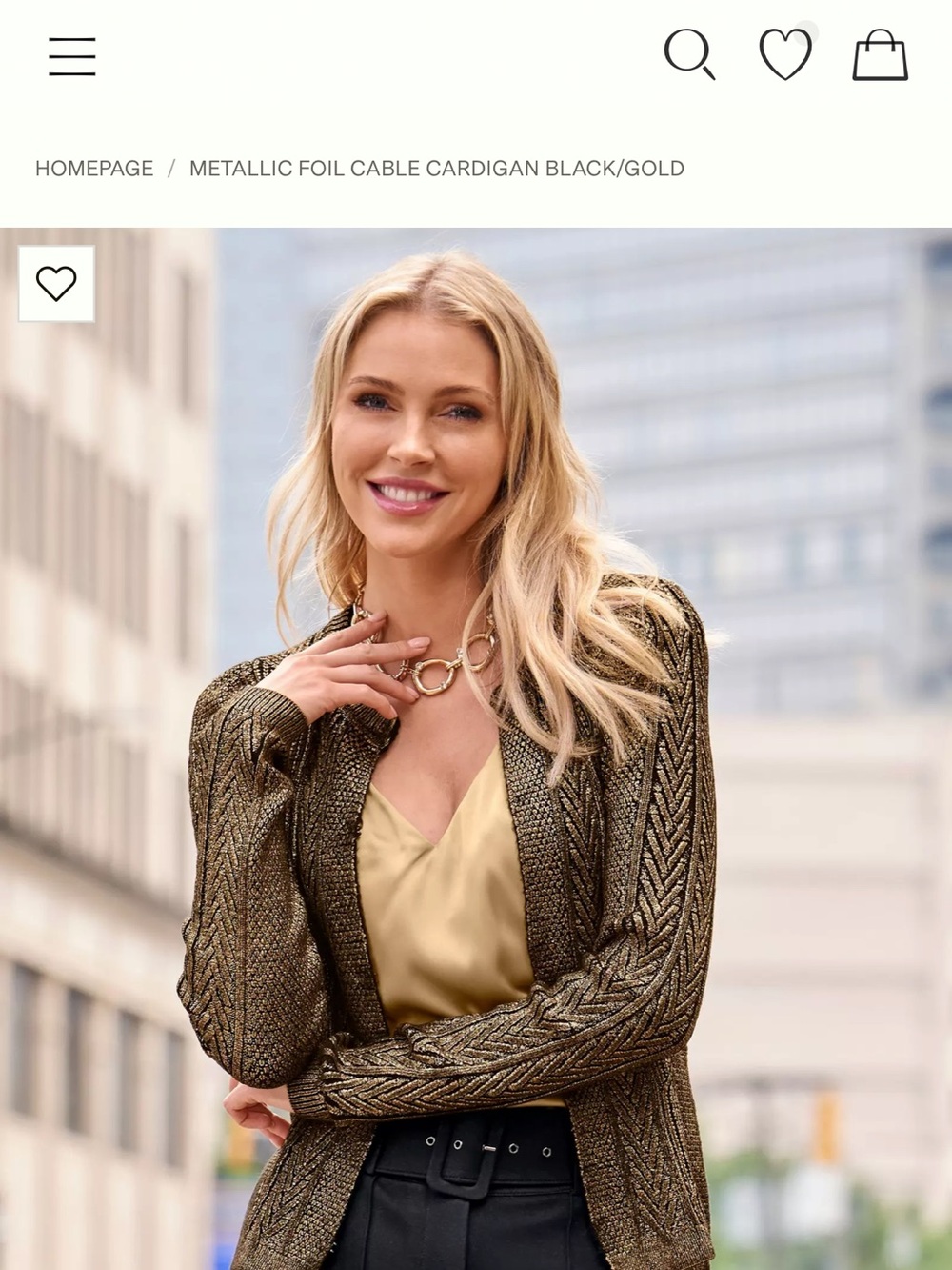Boston Proper Metallic Foil Cable Cardigan - Black & Gold